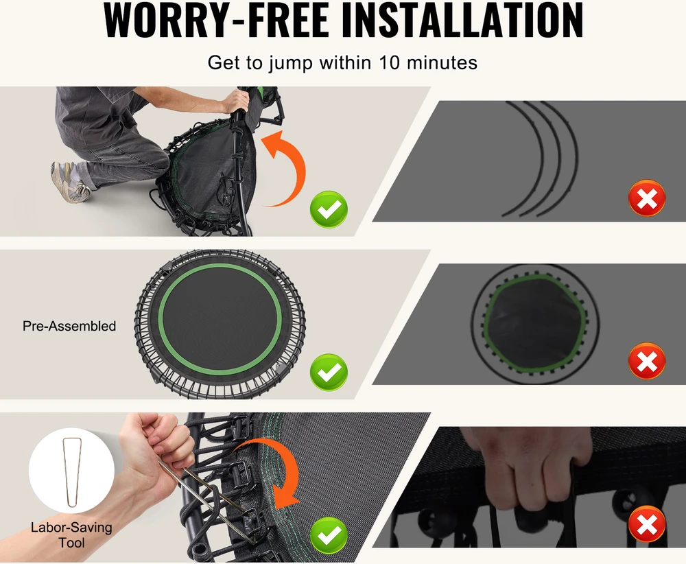 VEVOR 40" sulankstomas mini fitneso batutas su rankena