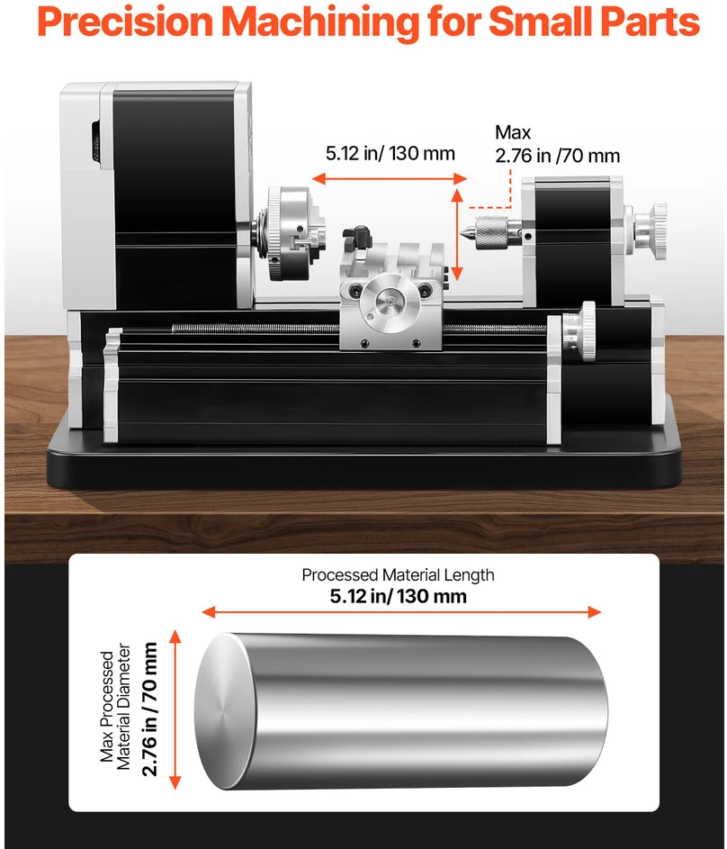 VEVOR Mini metalo tekinimo staklės 70 x 130 mm, 36W
