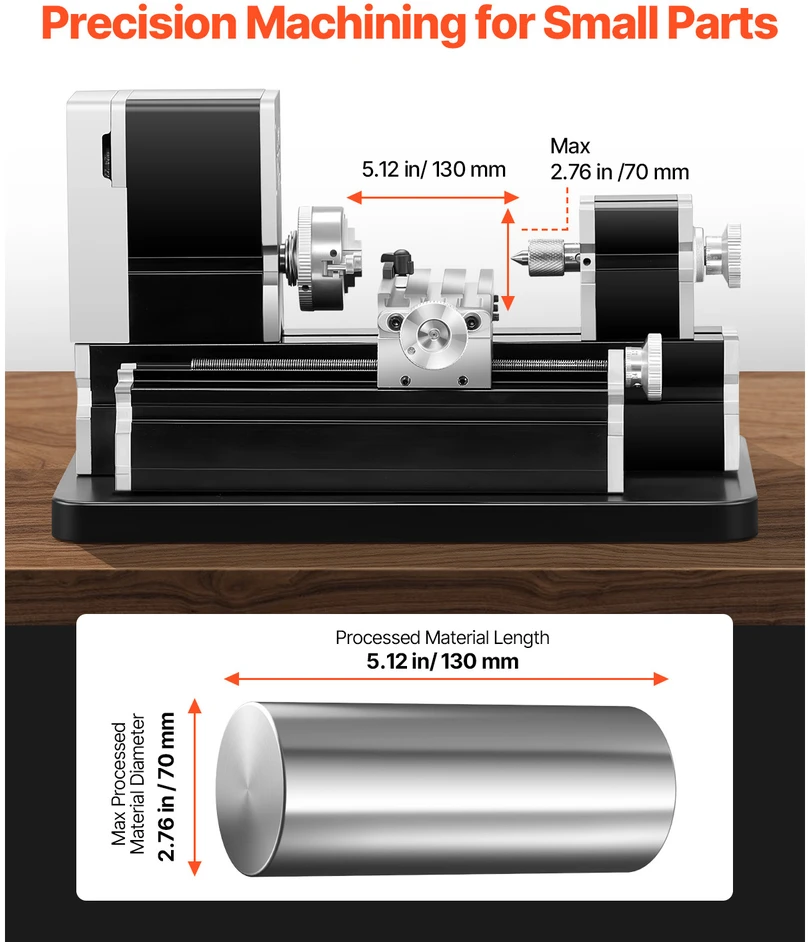 VEVOR Mini metalo tekinimo staklės 70 x 130 mm, 36W