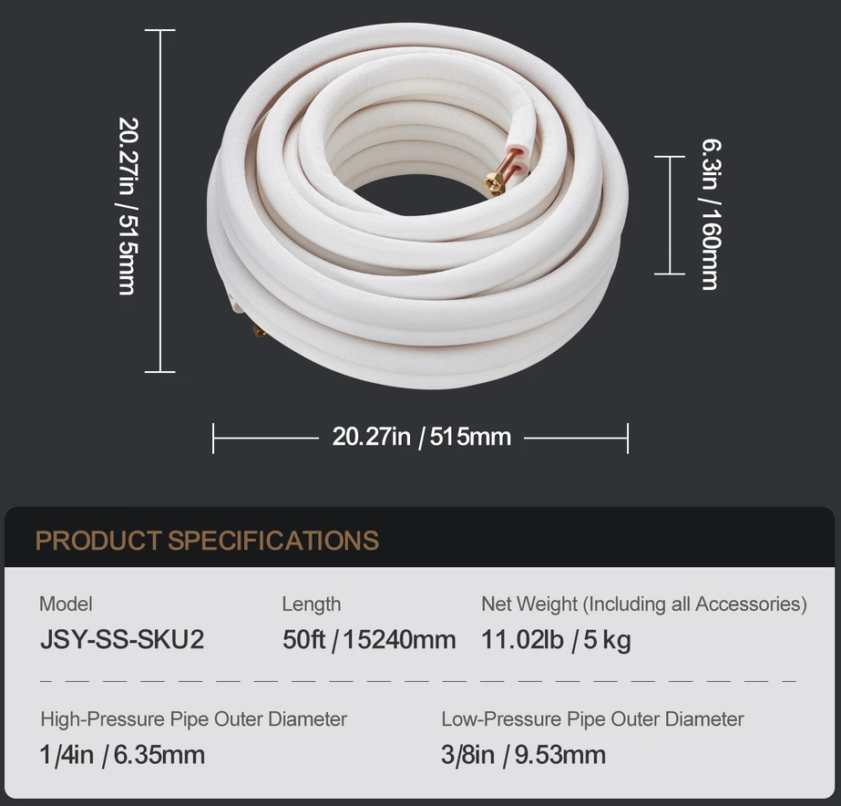 VEVOR 15240 mm mini išrauto vamzdynas oro kondicionieriui