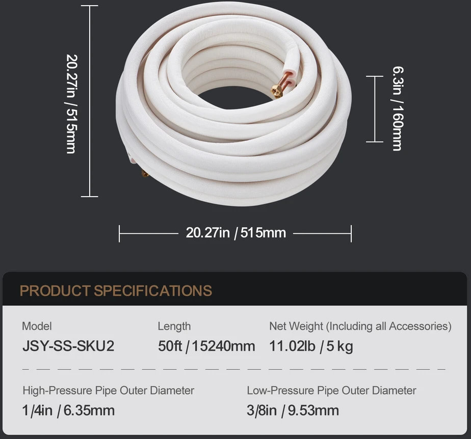 VEVOR 15240 mm mini išrauto vamzdynas oro kondicionieriui
