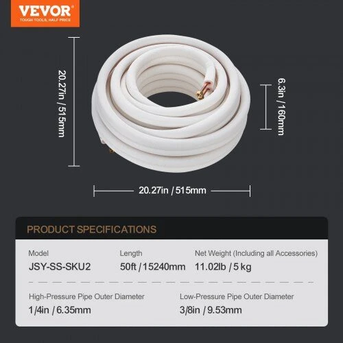 VEVOR 15240 mm mini išrauto vamzdynas oro kondicionieriui