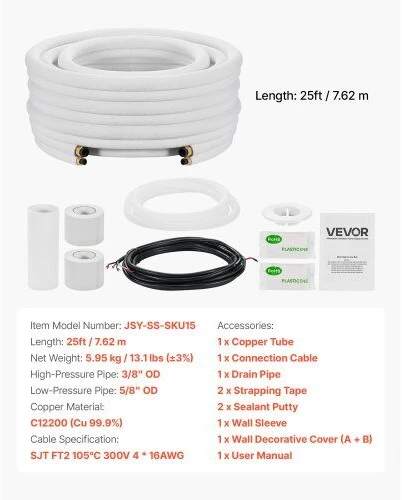 VEVOR Mini split oro kondicionieriaus rinkinio linijos