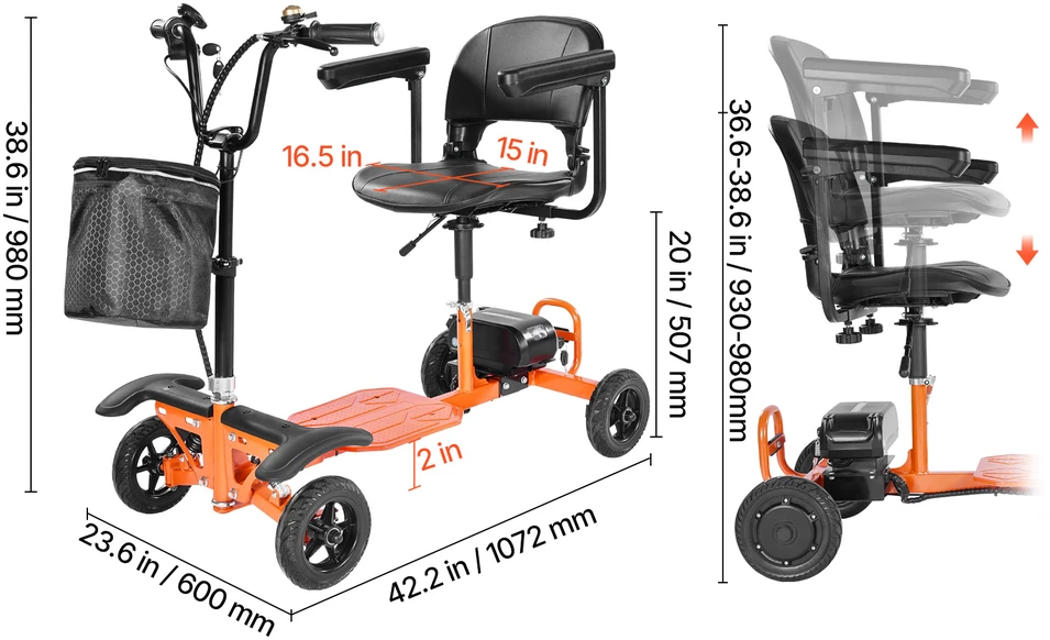 VEVOR Keturratis sulankstomas elektrinis motoroleris