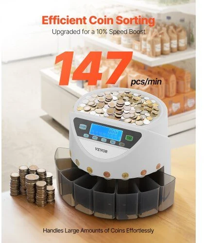 VEVOR Euro monetų rūšiuoklė su LCD ekranu