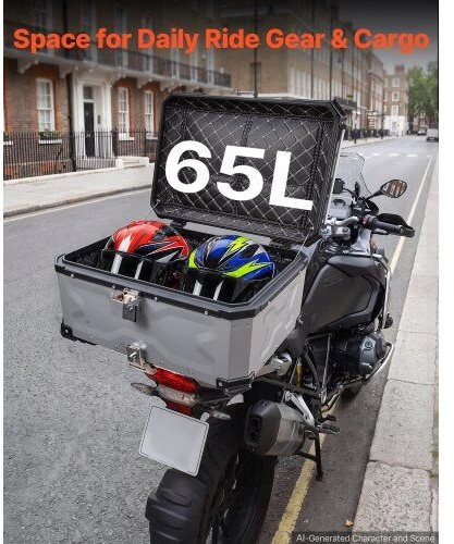 VEVOR Motociklo galinė bagažinė dėžė, 65 L