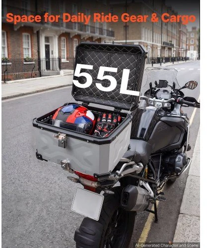 Motociklo galinė dėžė VEVOR 55L, aliuminė