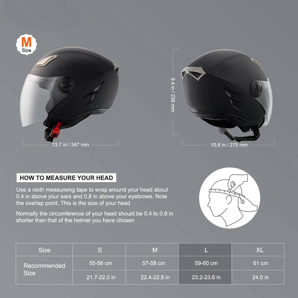 VEVOR 3/4 motociklininko šalmas su „Bluetooth“ lizdu