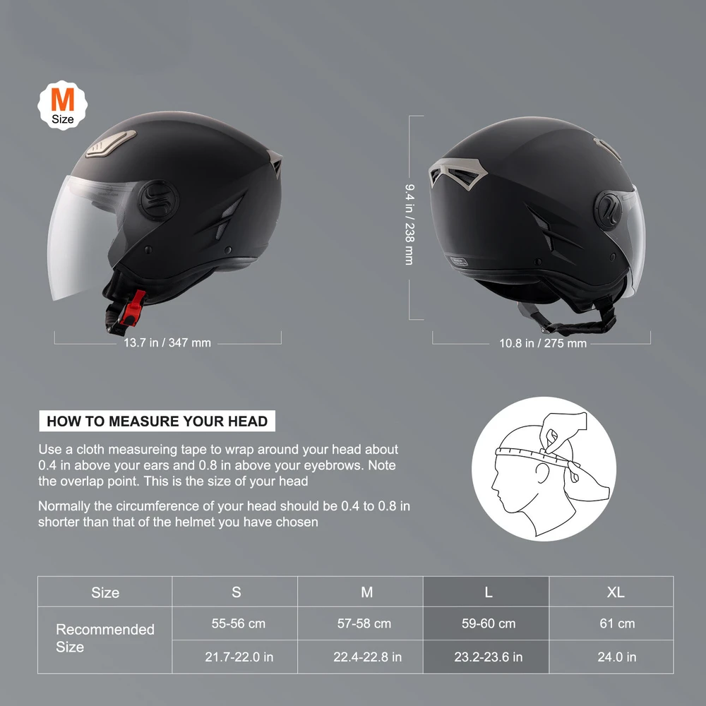 VEVOR 3/4 motociklininko šalmas su „Bluetooth“ lizdu
