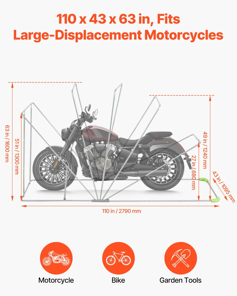VEVOR Motociklo saugojimo pastogė su užraktu, 600D oksfordinė danga