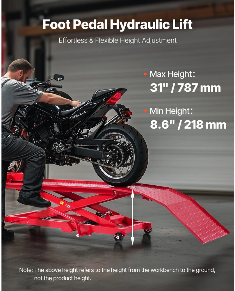VEVOR Hidraulinis motociklų keltuvas 450 kg iki 787 mm