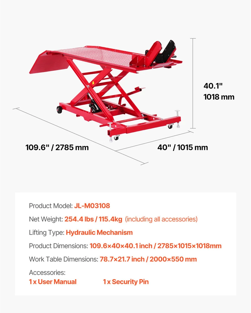 VEVOR Hidraulinis motociklų keltuvas 450 kg iki 787 mm