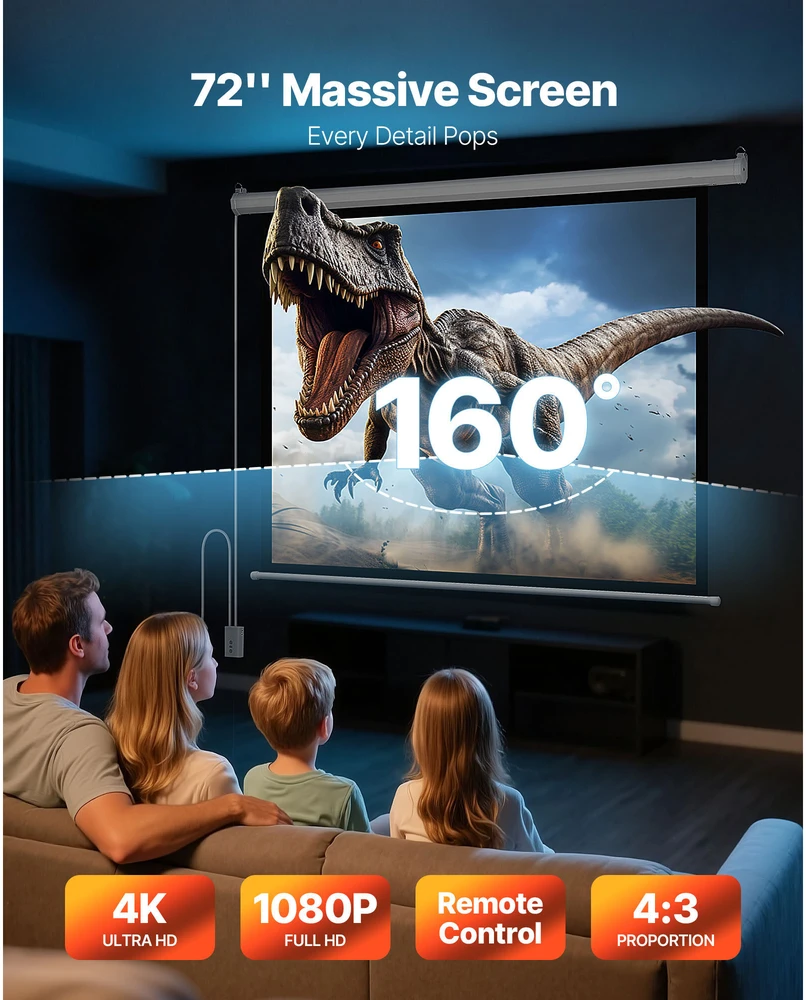 VEVOR Elektrinis projektorių ekranas su valdymu, 1080 HD