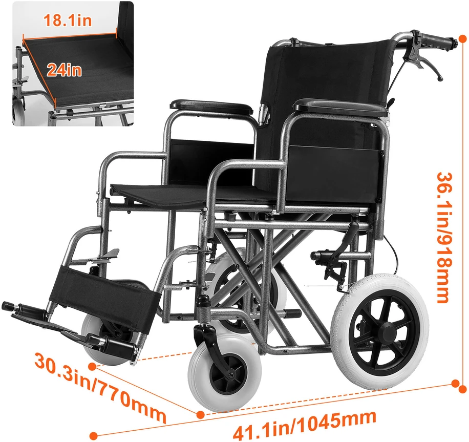 VEVOR Sulankstoma plieninė neįgaliojo vežimėlis 61 cm