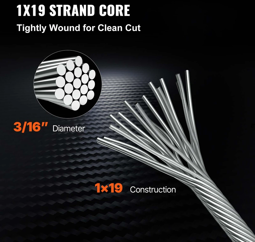 VEVOR T316 nerūdijančio plieno kabelis 3/16"x 305 m
