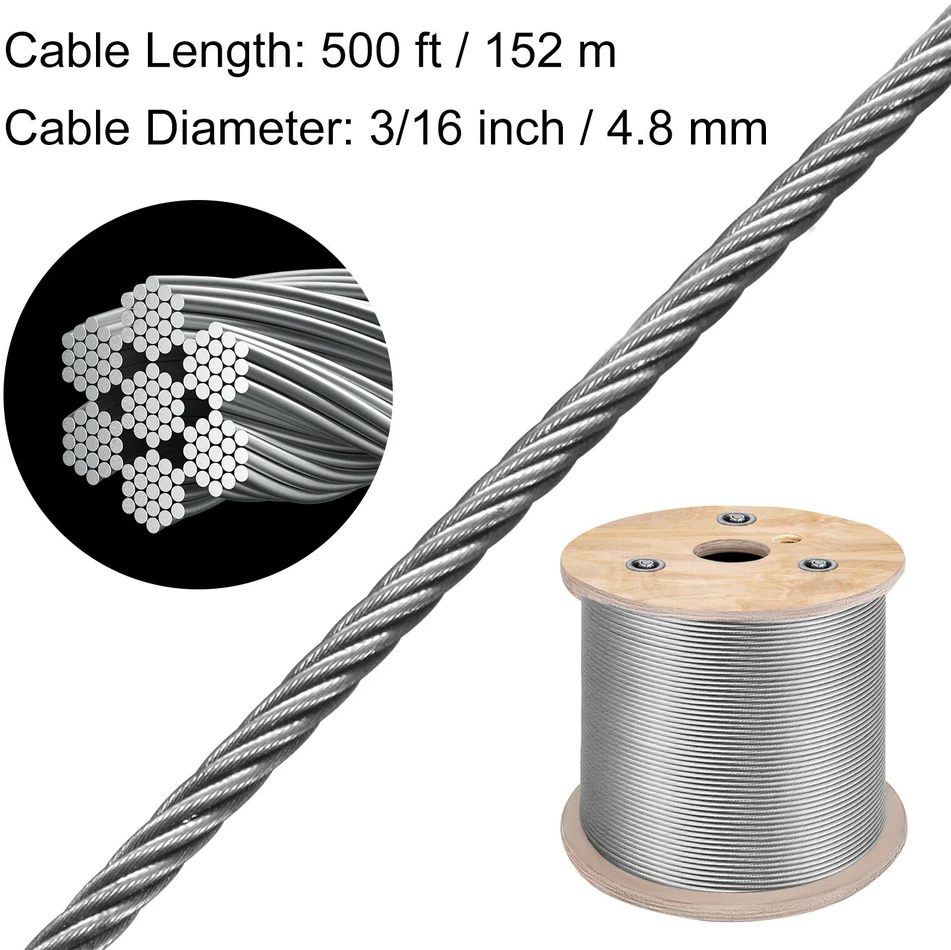 VEVOR 3/16 colio plieninė viela 150 m