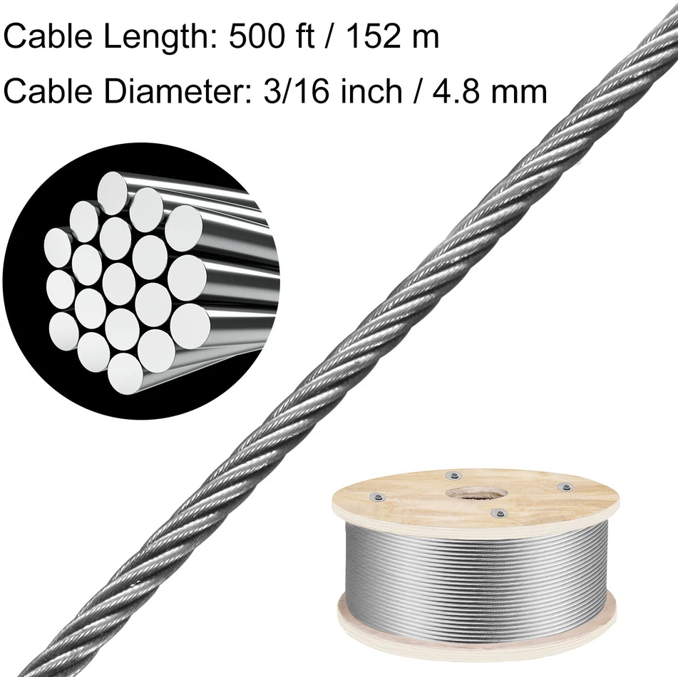 VEVOR 316 nerūdijančiojo plieno trosas 152 m, 4,8 mm