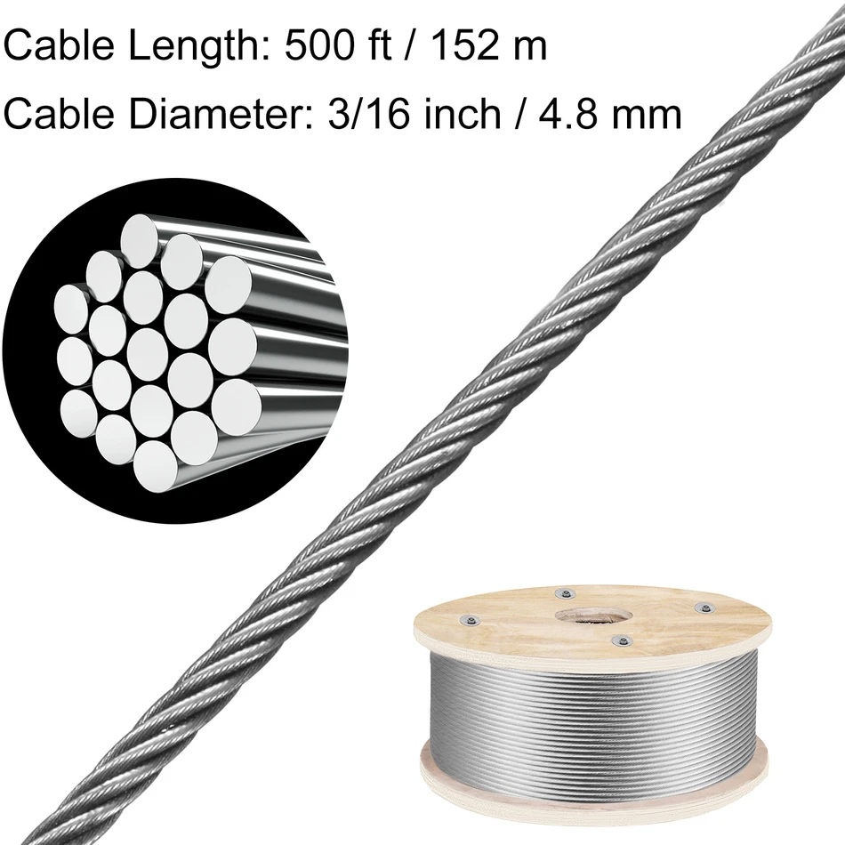 VEVOR 316 nerūdijančiojo plieno trosas 152 m, 4,8 mm