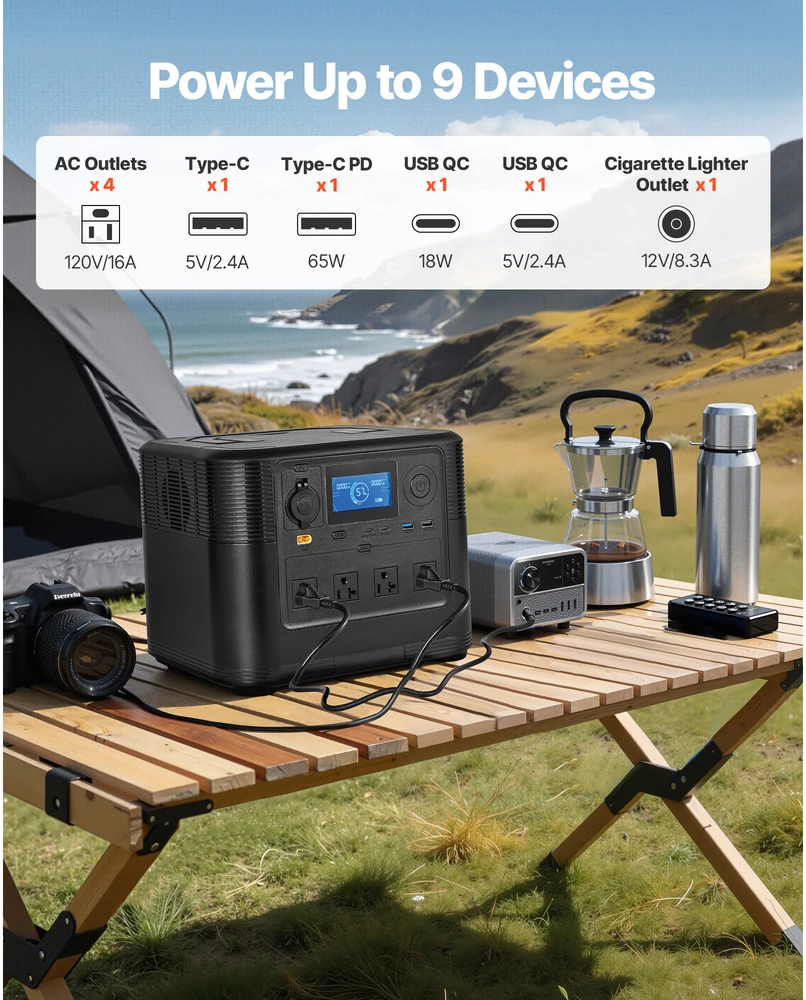 VEVOR Nešiojama saulės stotelė 1800W, 1008Wh