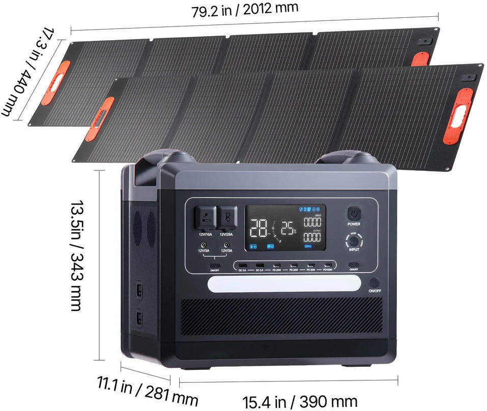 VEVOR Nešiojama saulės jėgainė 2400W su 2160Wh baterija