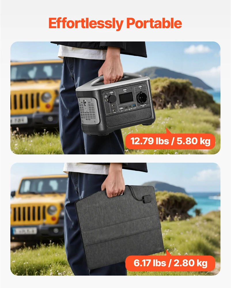 VEVOR Nešiojama saulės įkrovimo stotelė su 100W saulės panele