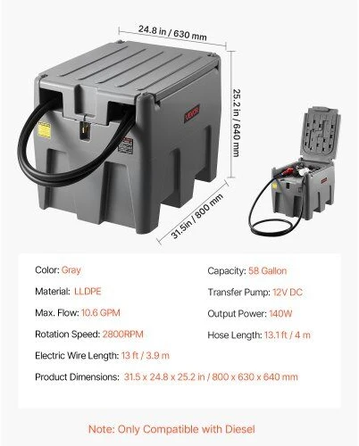 VEVOR Nešiojama dyzelino talpa 220 l su 12V siurbliu