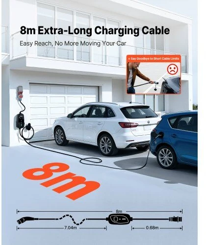 VEVOR Nešiojamas 11 kW EV įkroviklis su 8 m kabeliu