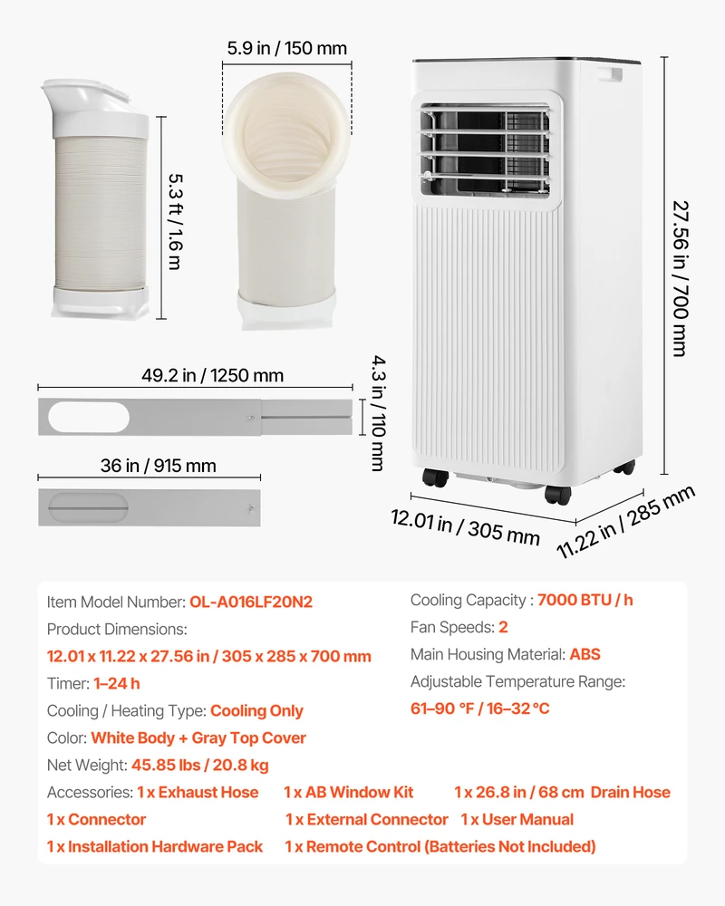 VEVOR Nešiojamas oro kondicionierius 2kW, 3-in-1