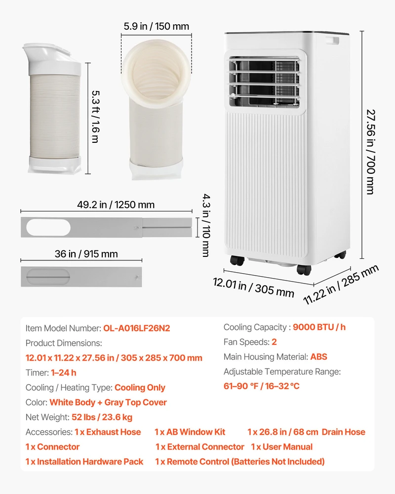 VEVOR Kilnojamas oro kondicionierius 9000 BTU