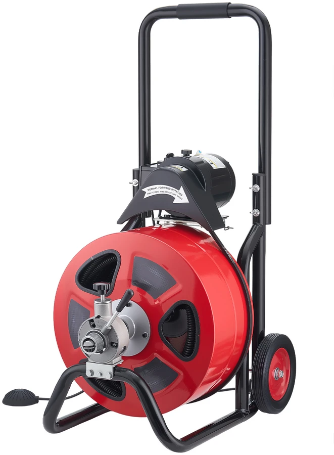 VEVOR Kanalizacijos vamzdžių valymo mašina 30m x 19mm, automatinis tiektuvas, su ratais