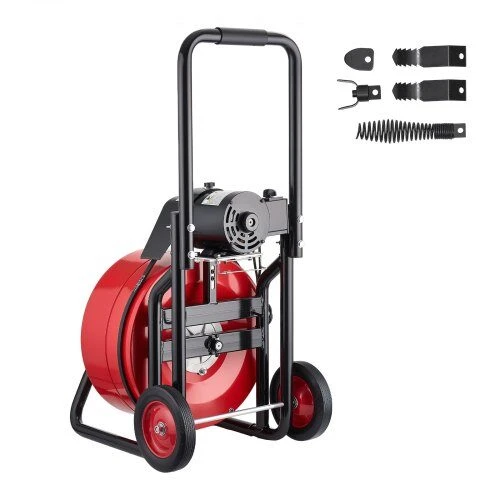 VEVOR Kanalizacijos vamzdžių valymo mašina 30m x 19mm, automatinis tiektuvas, su ratais