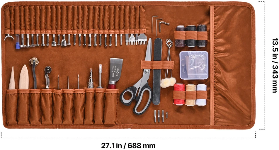 VEVOR 72 dalių įrankių komplektas odos darbams