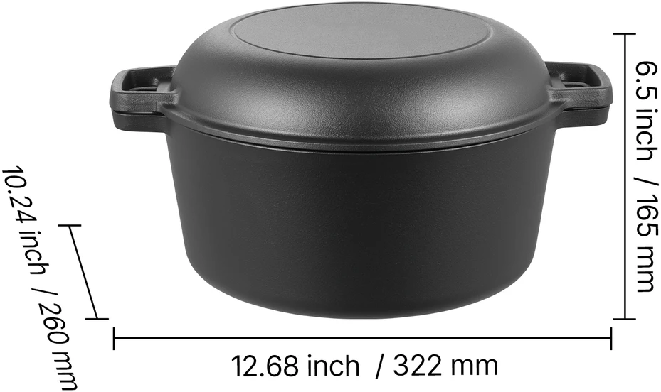 VEVOR ketaus puodas su keptuvės dangčiu 4,7 l