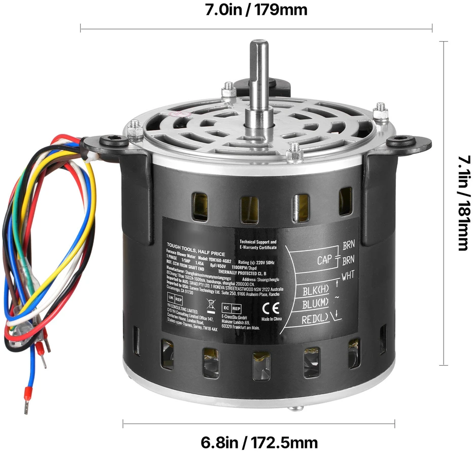 Ventiliatorius VEVOR 1/5 AG krosnies pūstuvas, 220V, 1100 aps/min