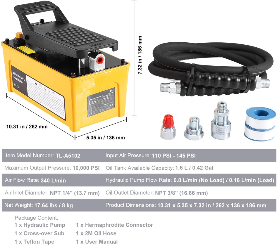 VEVOR Hidraulinis oro siurblys 10000 PSI