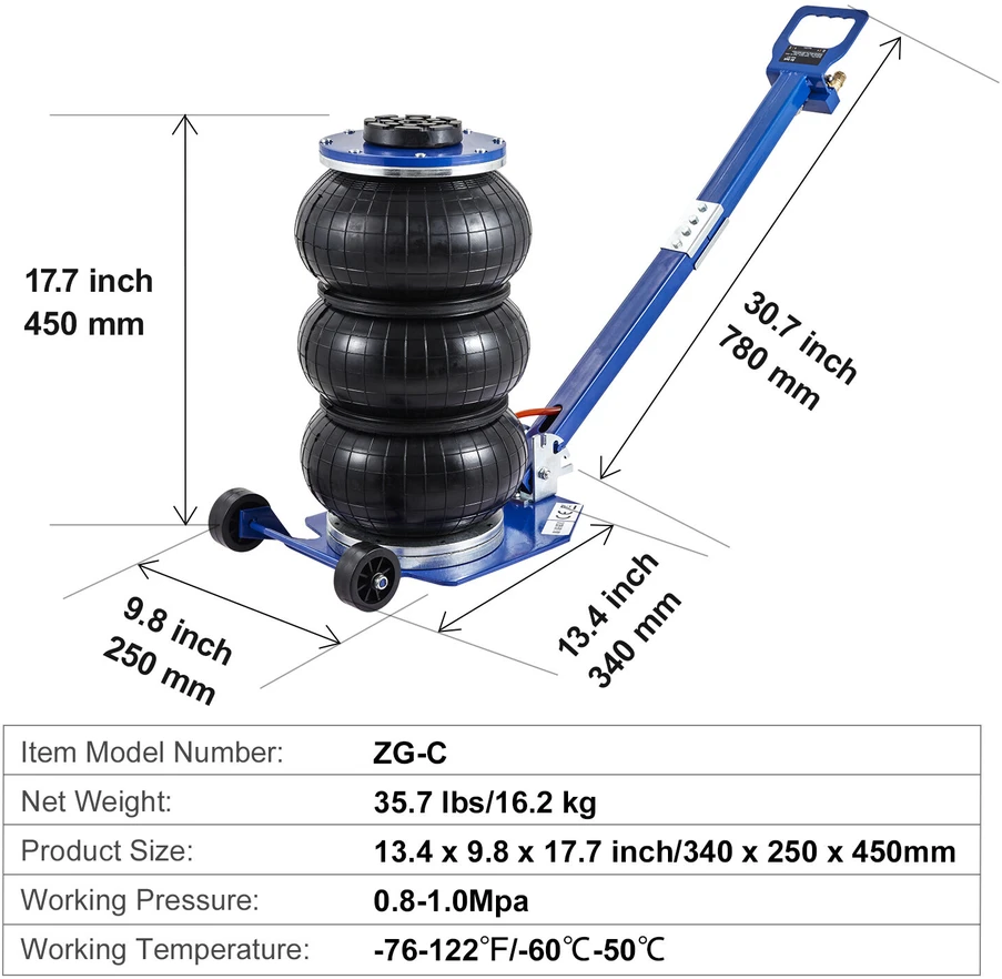 VEVOR Oro domkratas, 3 tonų, pakelia iki 45 cm