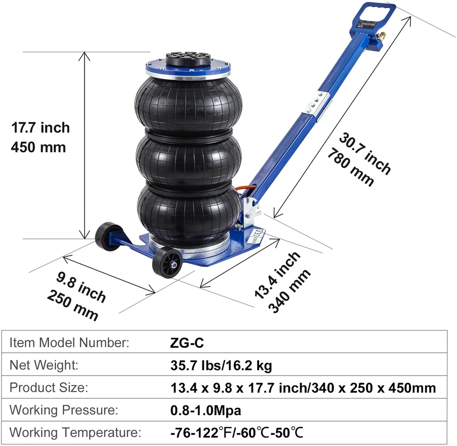 VEVOR Oro domkratas, 3 tonų, pakelia iki 45 cm
