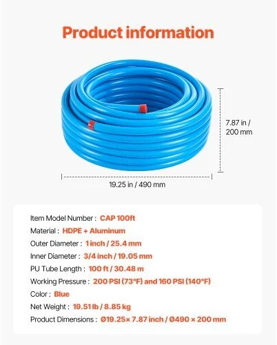 VEVOR oro kompresoriaus vamzdžių rinkinys 3/4'' x 100FT mėlynas