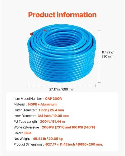 VEVOR Suslėgto oro sistemų rinkinys 3/4'' x 91 m