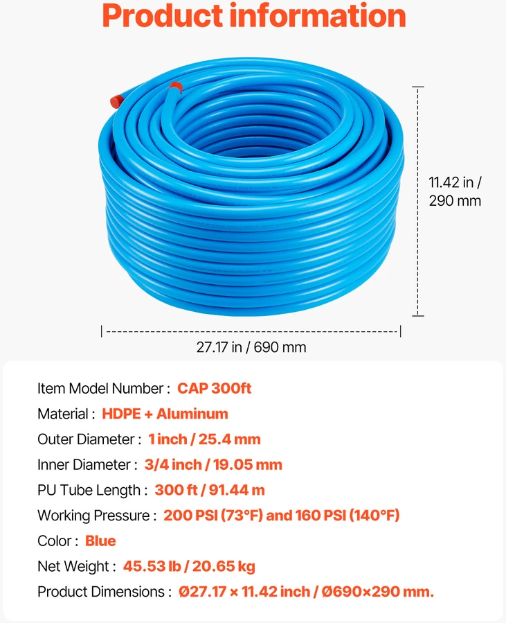 VEVOR Suslėgto oro sistemų rinkinys 3/4'' x 91 m