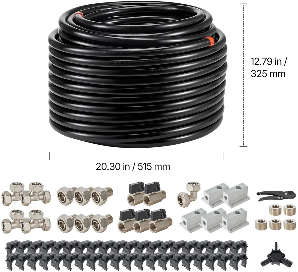 VEVOR Oro kompresoriaus linijos komplektas 3/4'' x 60,96 m, juodas