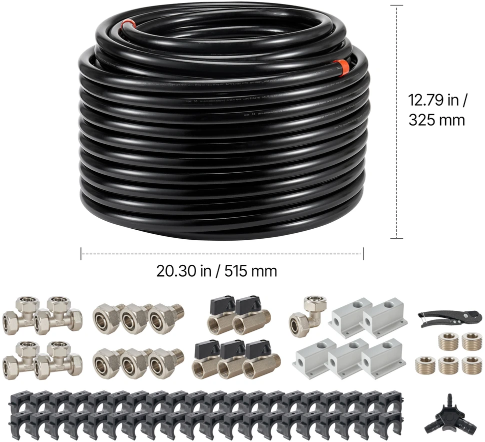 VEVOR Oro kompresoriaus linijos komplektas 3/4'' x 60,96 m, juodas