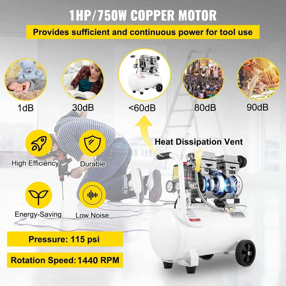 VEVOR Nešiojamas oro kompresorius 25L, 115 PSI