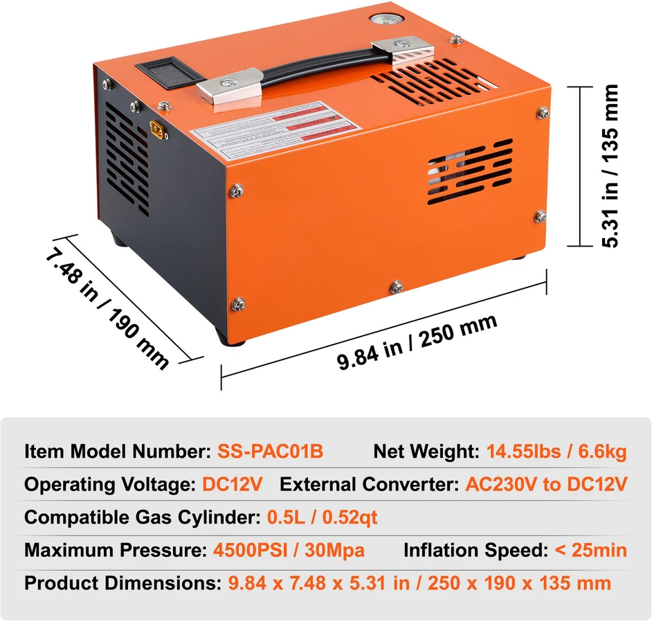 VEVOR PCP oro kompresorius 4500 PSI išorinis keitiklis