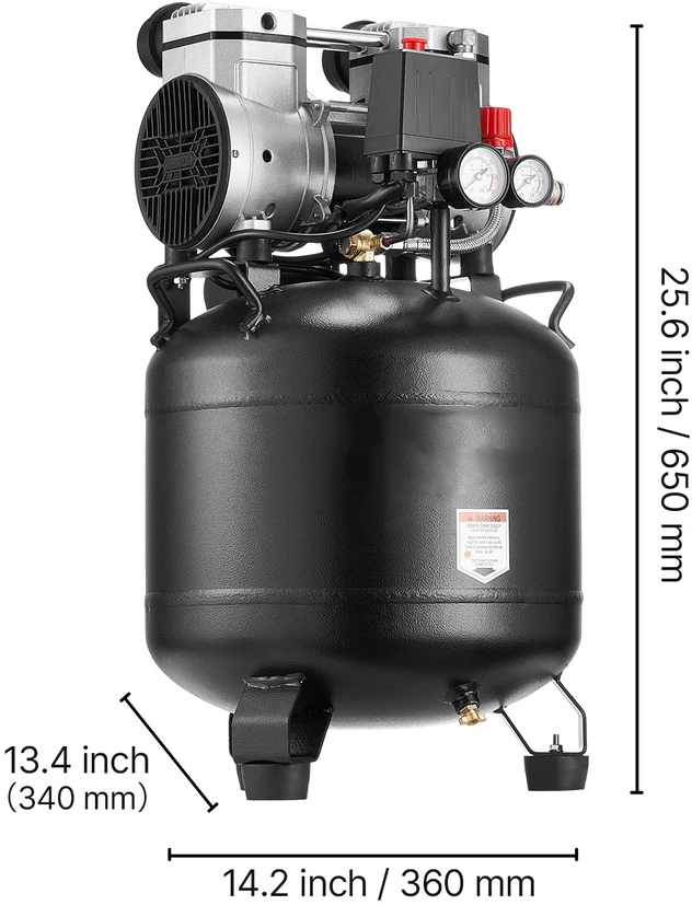 VEVOR 30L oro kompresorius, bealyvis vertikalus kompresorius automobilių remontui ir dažymui, 1.5KW variklis, 10 Bar maksimalus slėgis, suspausto oro talpa, pneumatinis siurblys