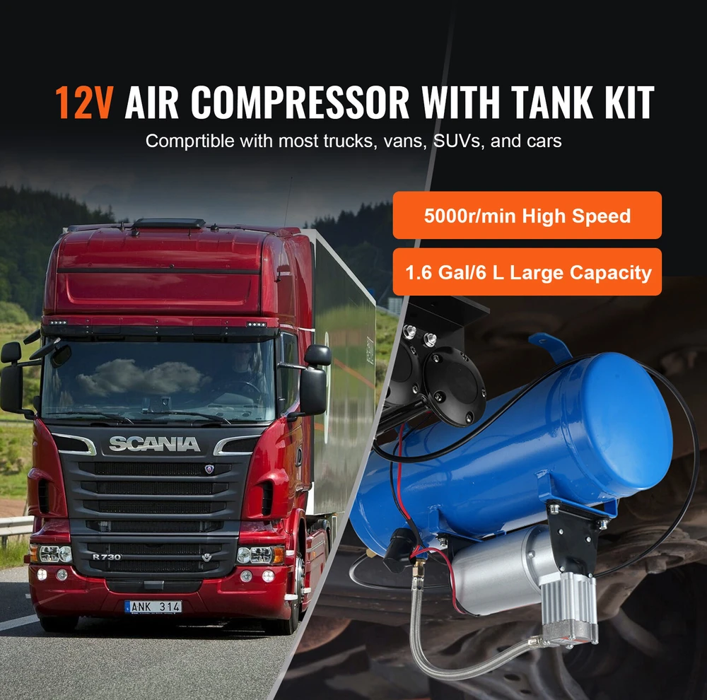 VEVOR 12V oro kompresorius su 6L talpa