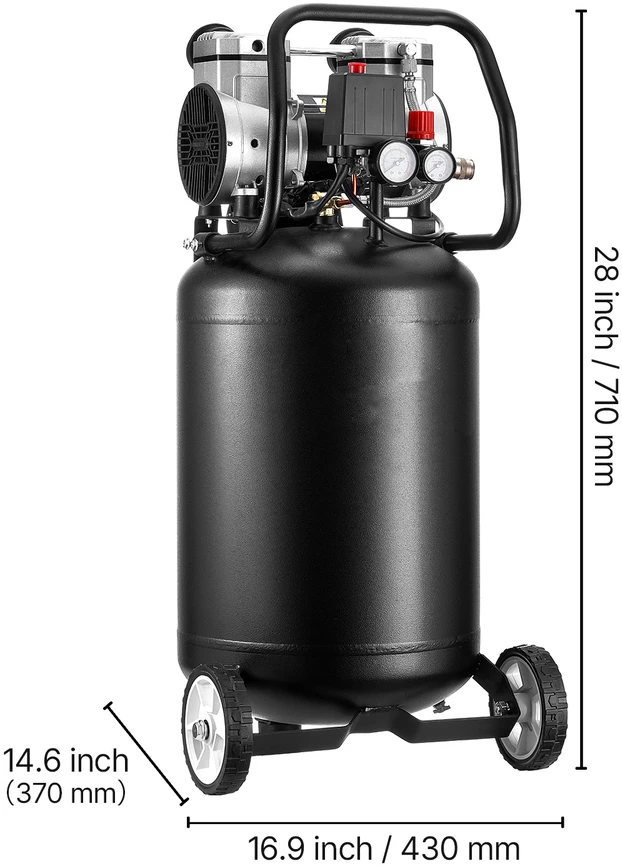VEVOR 50L oro kompresorius automobilių remontui, padangų pūtimui, dažymui, vinių kalimui, bealyvis, mobilus su ratais, oro kompresoriaus bakas, vertikalus kompresorius