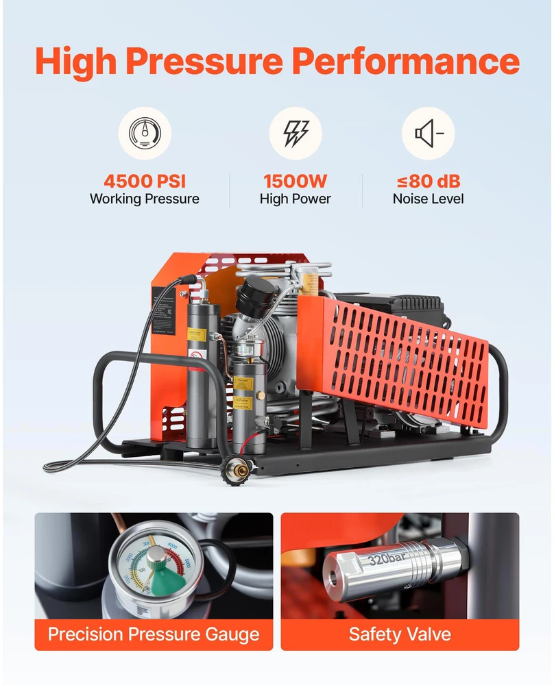 VEVOR PCP oro kompresorius 4500PSI su keturiais cilindrais