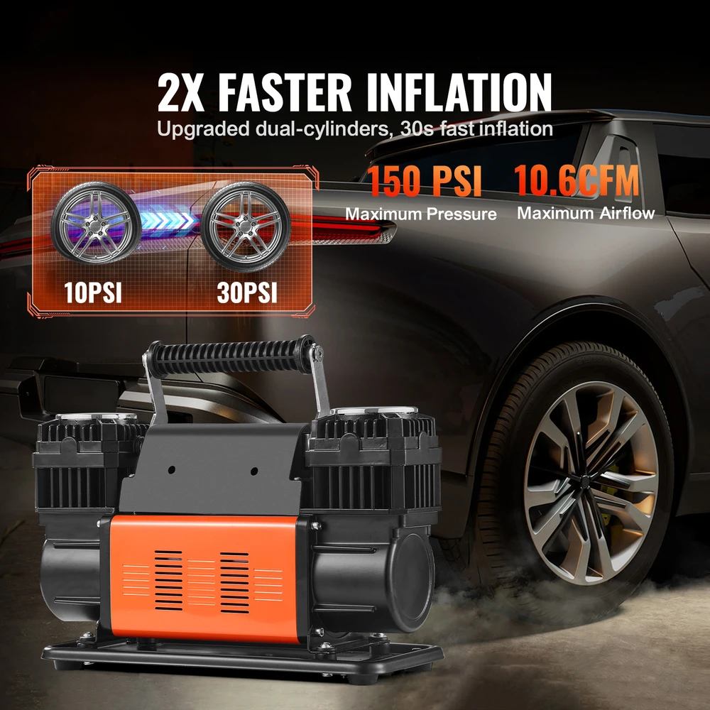 VEVOR 12V 10.6 CFM dviejų cilindrų oro kompresorius