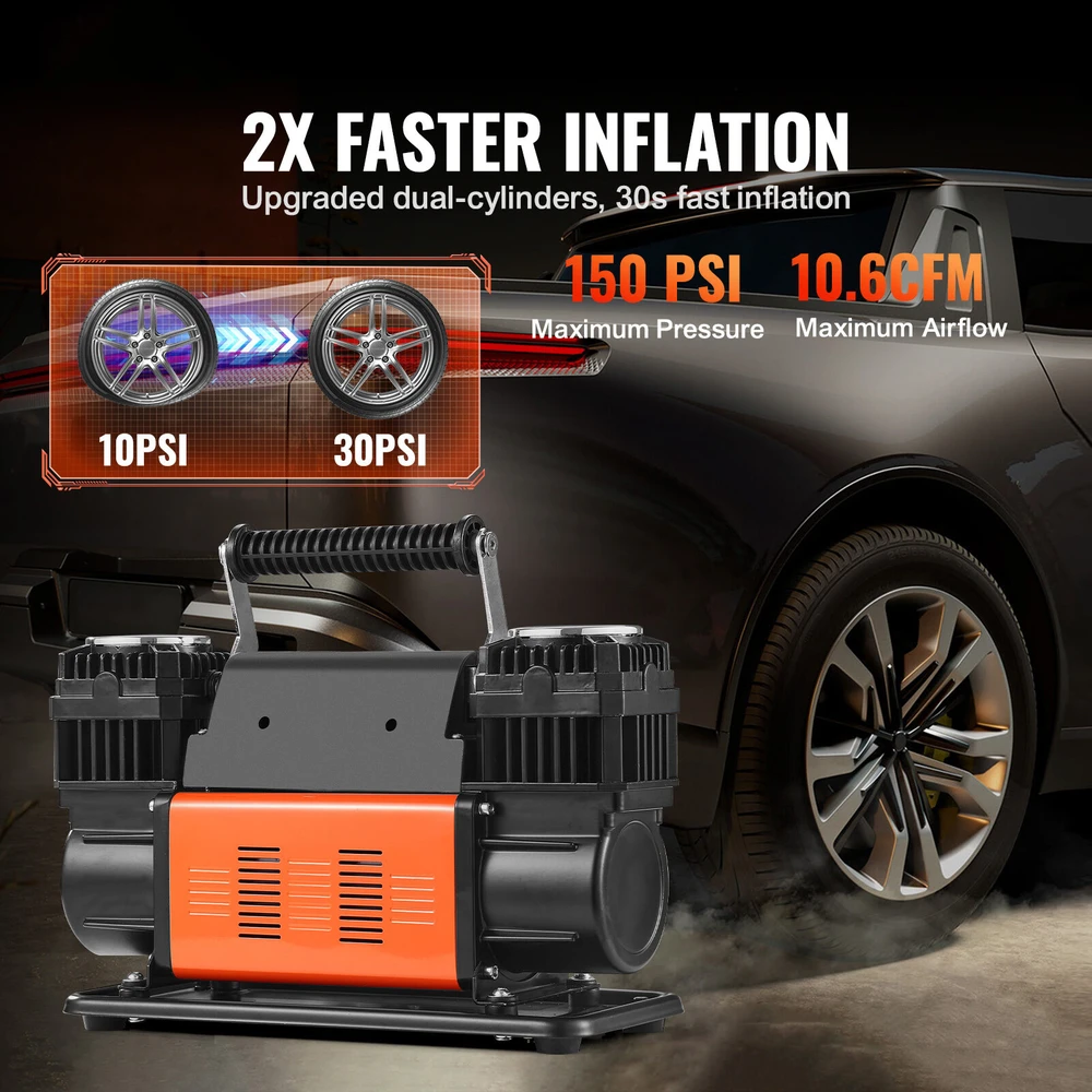 VEVOR 12V 10.6 CFM dviejų cilindrų oro kompresorius